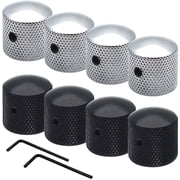 8 pcs 6 mm Metal Knob Volume Tone Control Knobs, DaKuan Chrome and Black Guitar Tone Control Buttons, and 2 Hexagon Wrenches, for Electric Guitar or Bass