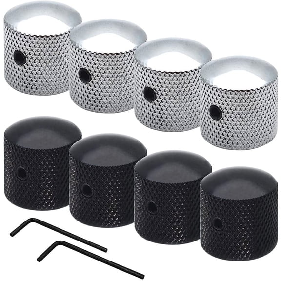 8 pcs 6 mm Metal Knob Volume Tone Control Knobs, DaKuan Chrome and Black Guitar Tone Control Buttons, and 2 Hexagon Wrenches, for Electric Guitar or Bass