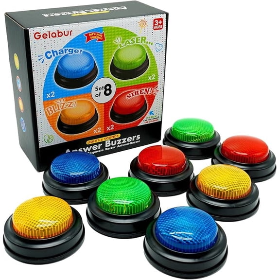 8 pcs Answer Buzzers for Classroom,Buzzers for Trivia Games, Family Feud Jeopardy Buzzer, Game Buzzers with Lights and Sound for Classroom