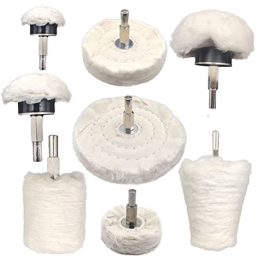 8 pcs Buffing Wheel for Drill,Buffing Pad Polishing Wheel Kits,Wheel Shaped Polishing Tool for Metal Aluminum,Stainless Steel,Chrome,Jewelry,Wood,Plastic,Ceramic,Glass,etc