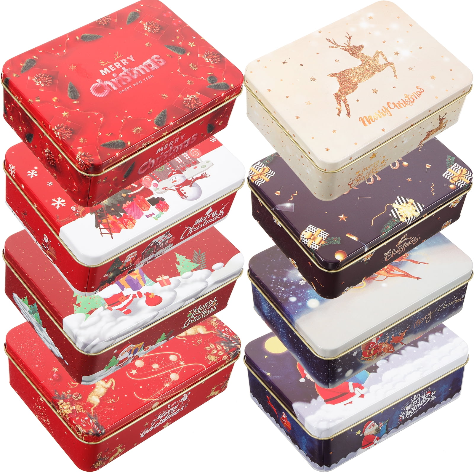 8 pcs Christmas Gift Card Tinplate Boxes Christmas Metal Gift Boxes