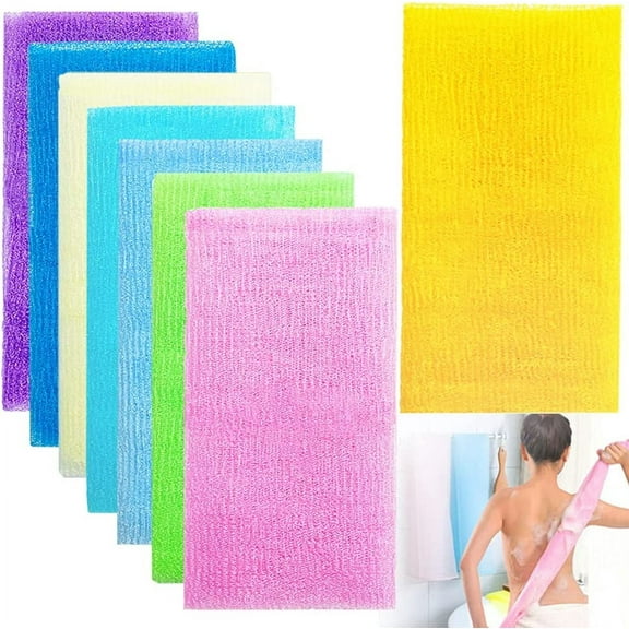 8 pcs Exfoliating Towel Beauty Skin Bath Wash Cloth/Towel Microabrasion Towel Nylon Japanese Bath Towel Magic Shower Washcloth for Body 35 inches Washcloth Loofah Exfoliating Body Scrub Back Scrubber