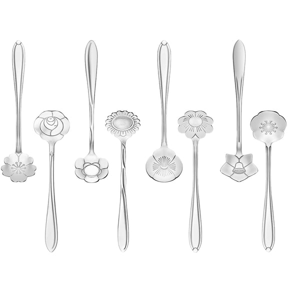 8 pcs Flower Spoon,Coffee Teaspoon Set Stainless Steel Tableware Creative Sugar Spoon Tea Spoonsilvery12.5*2.8cm