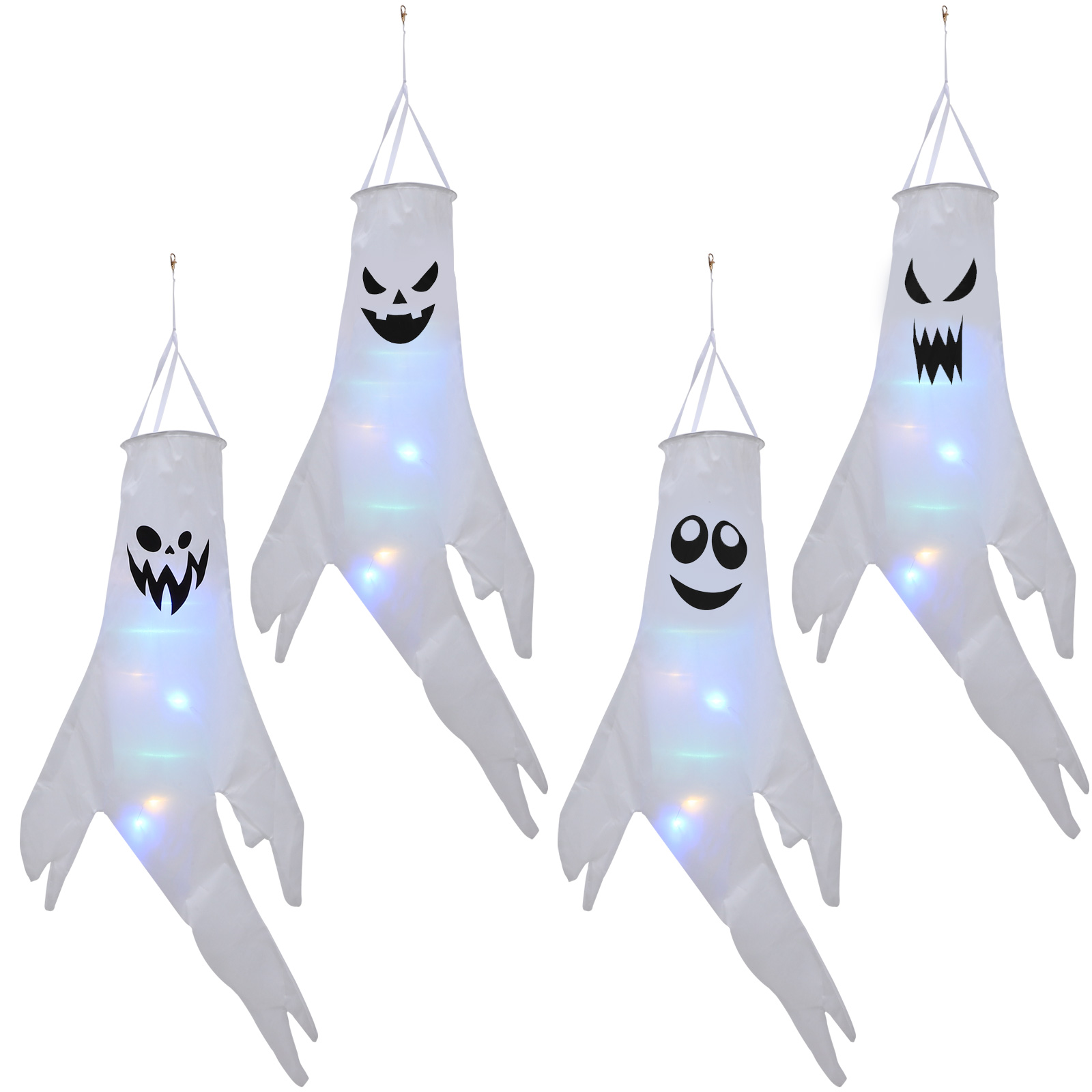 8 pcs Halloween Windsock Flags Ghost Wind Socks Garden Hanging Glow