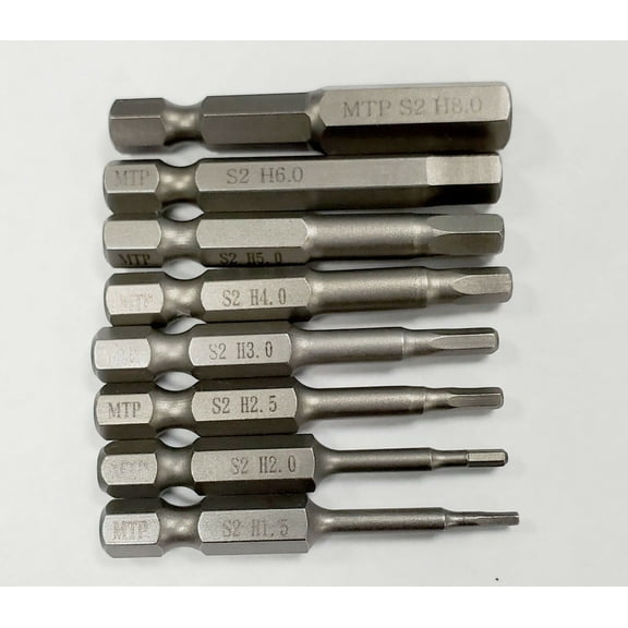 8 pcs Hex Key Allen 2" Bit Set 8pcs 1.5-8.0 1/4 Quick Change Shank metric Magnetic S2