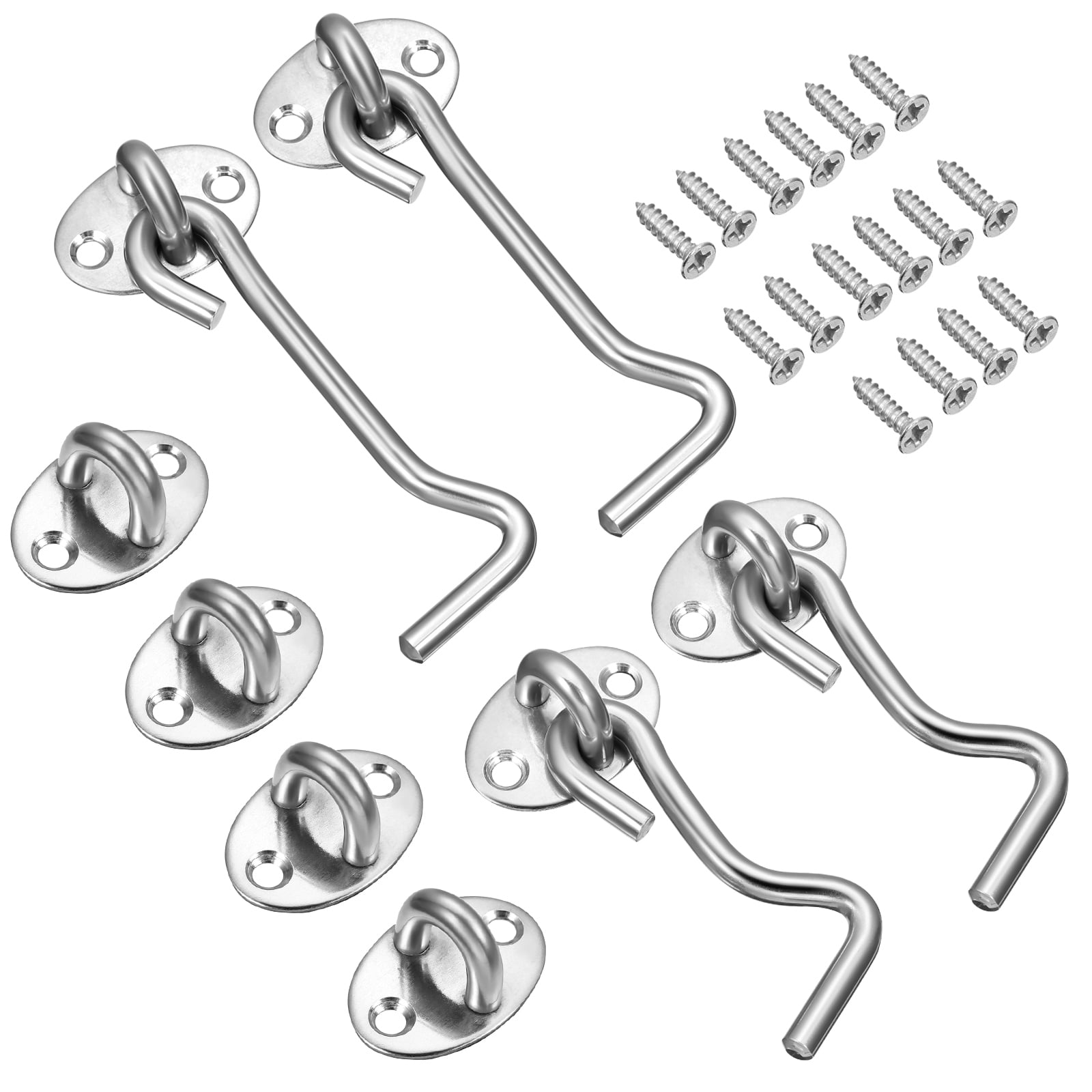 8 pcs Hook and Eye Latches Gate Door Lock Latches Cabin Hooks Stainless