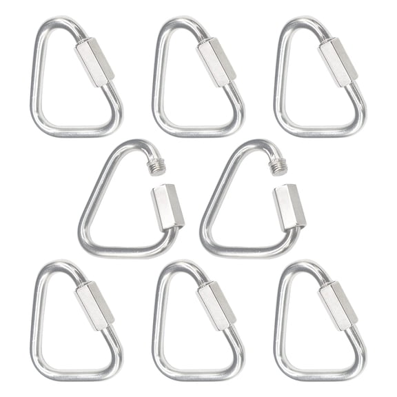 8 pcs M4 Stainless Steel Quick Links Carabiner Locking Clips with Screw Nut Triangle Heavy Duty Chain Connector Hook Hardware Tool Accessories