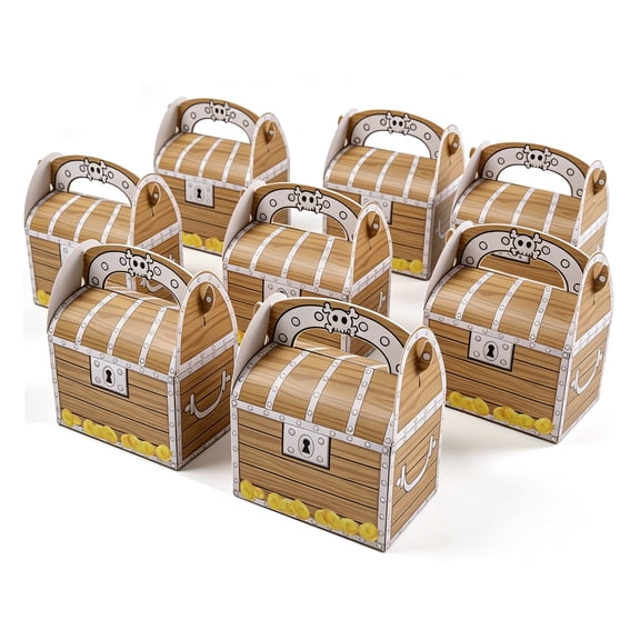 8 pcs Pirate Treasure Chest Treat Paper Cardboard Box ardboard Halloween Candy Decoration Box Christmas Gift Boxes for Game Theme Party Christmas Supplies
