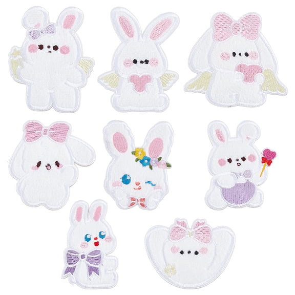 8 pcs Rabbit Iron/Sew On Patch Computerized Embroidery Rabbit Appliques Self Adhesive Easter Rabbit's Head Fabric Patche
