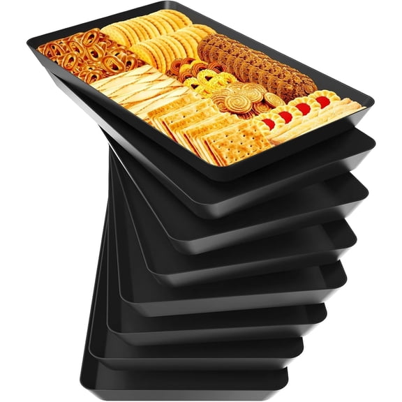 8 pcs Serving Tray for Entertaining, Serving Platters for Snacks, Fruit, Cookies, Dessert, Reusable Plastic Trays for Serving Food and Pantry Organization in Kitchen & for Parties, (Black)