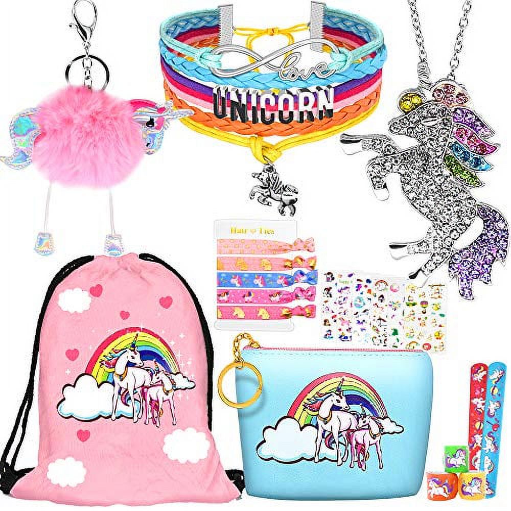 8 pcs Unicorn Gifts for Girls Teen Necklace Bracelet Jewelry Hair Ties  Backpack Slap Bracelet Stickers Keychain Coin Purse Accessories Stuff Party  Favors Birthday Gifts Set for Women by Hevo 