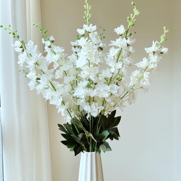 8 pcs White Delphinium Artificial Flowers, 34.25''Artificial Snapdragon Flowers Tall Fake Flowers Silk Flowers Faux Delphinium Bulk for Tall Vase Home Wedding Garden Table Decor (White)