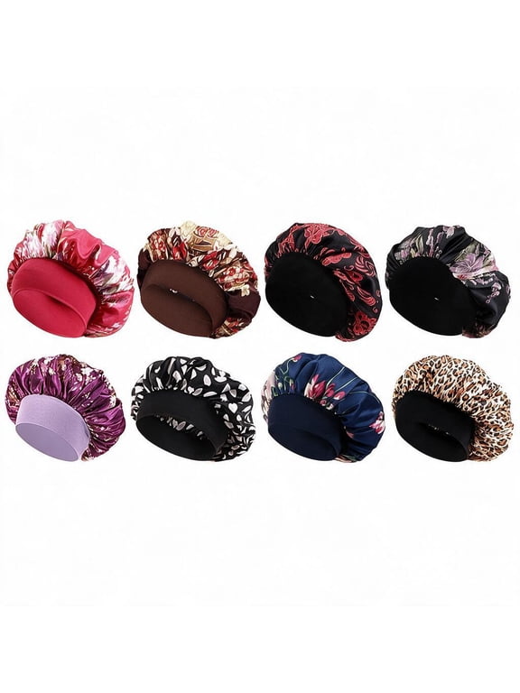 8 pcs satin hats for sleeping hair, cute women's sleeping hats