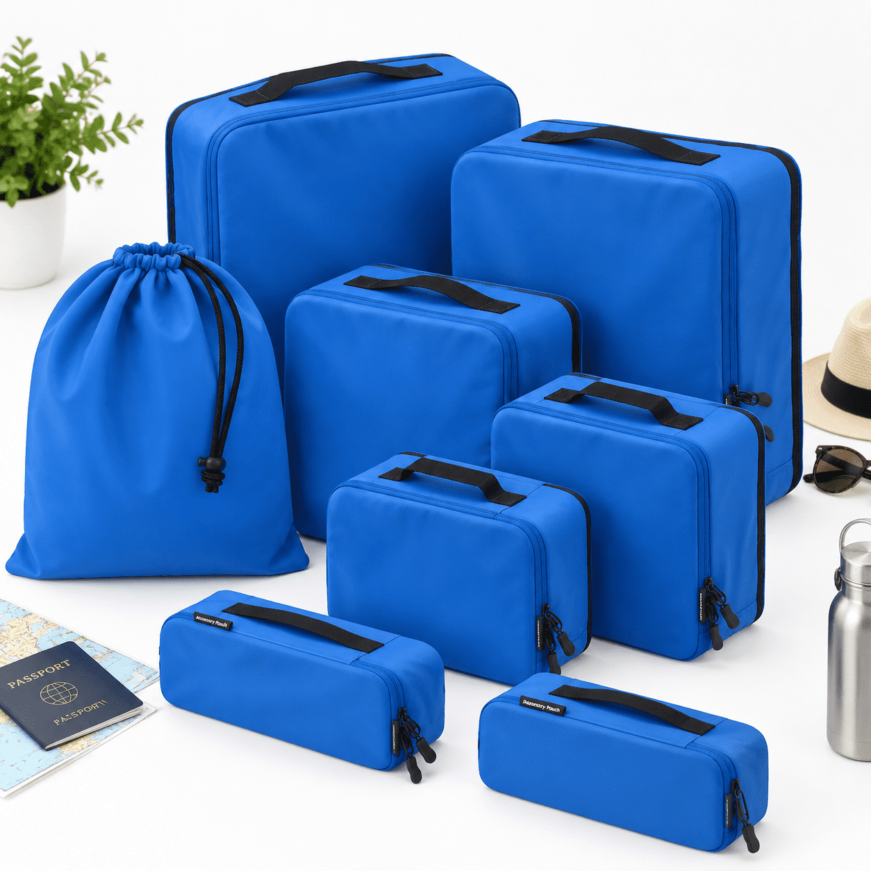 8-piece Blue Packing Cubes Set for Travel, HybridMax Double-Capacity ...