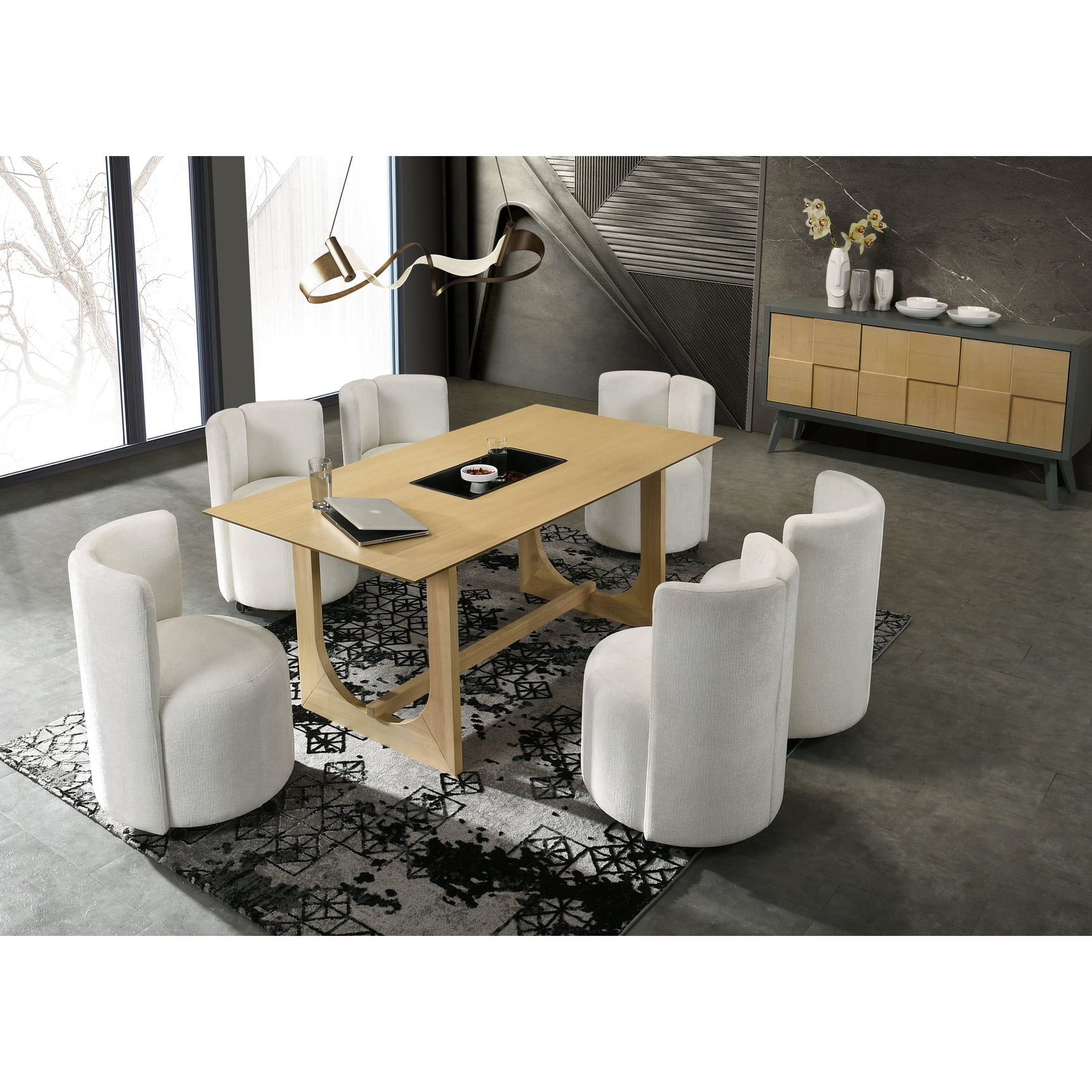 8 - piece Dining Solution / Rectangular Chairs with 5 Wheels, Seat ...