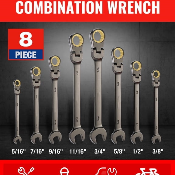 8-piece Flex-Head Ratcheting Combination Wrench Set
