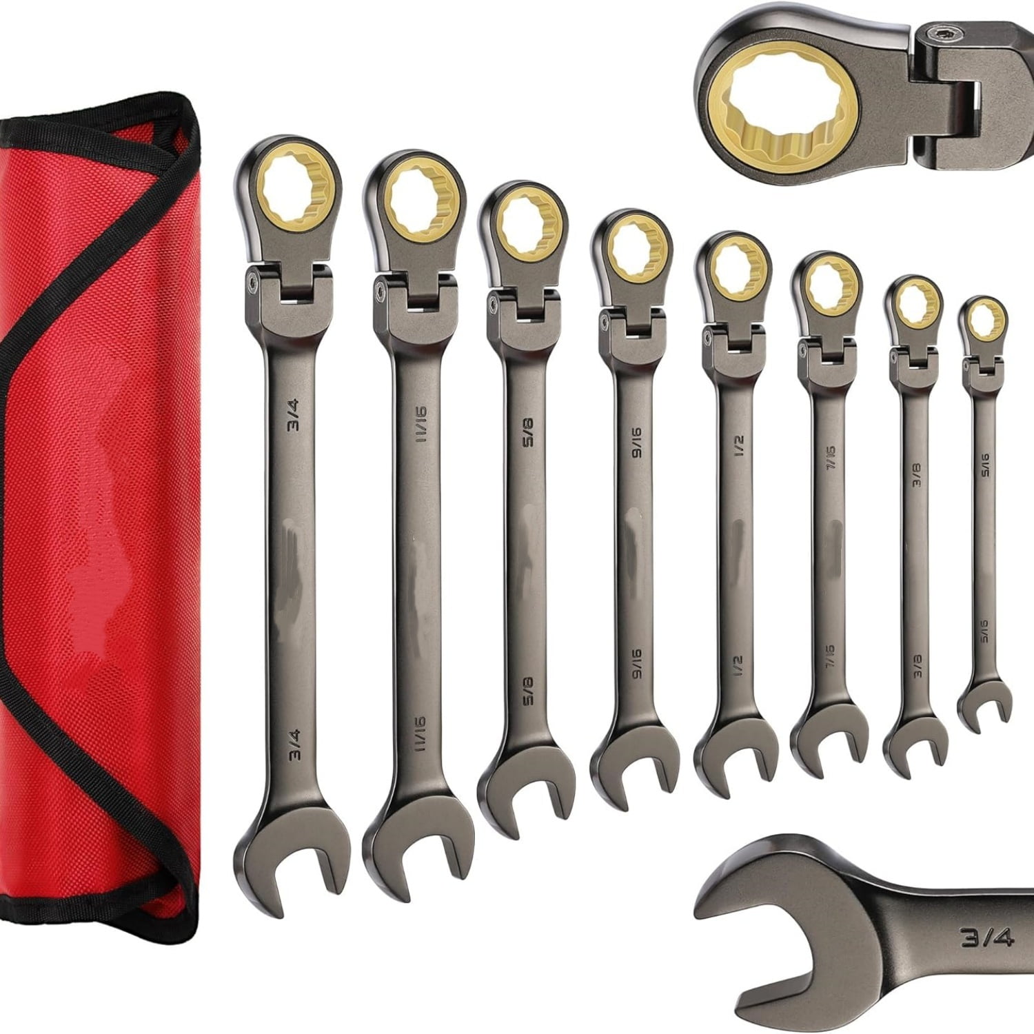 8-piece Flex-Head Ratcheting Combination Wrench Set