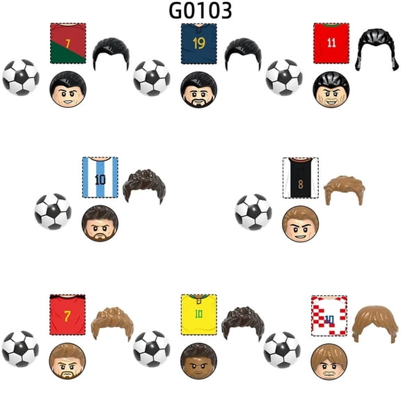 8 piece Model Blocks MOC Bricks Set G0103 for Football Fans Famous Player Star Jersey Numbers 7 19 11 10 8, Friends Gift Toys