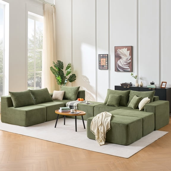 FunMay Modular U-shaped Sectional Sofa, Large Convertible Couch, Multicolor Corduroy