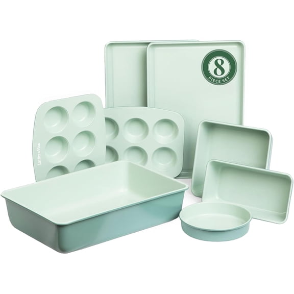8-piece baking utensil set | Ceramic coated non-stick baking set | Essential baking essentials without ,, and | Baking trays, cupcake molds and various baking pans | Garlic