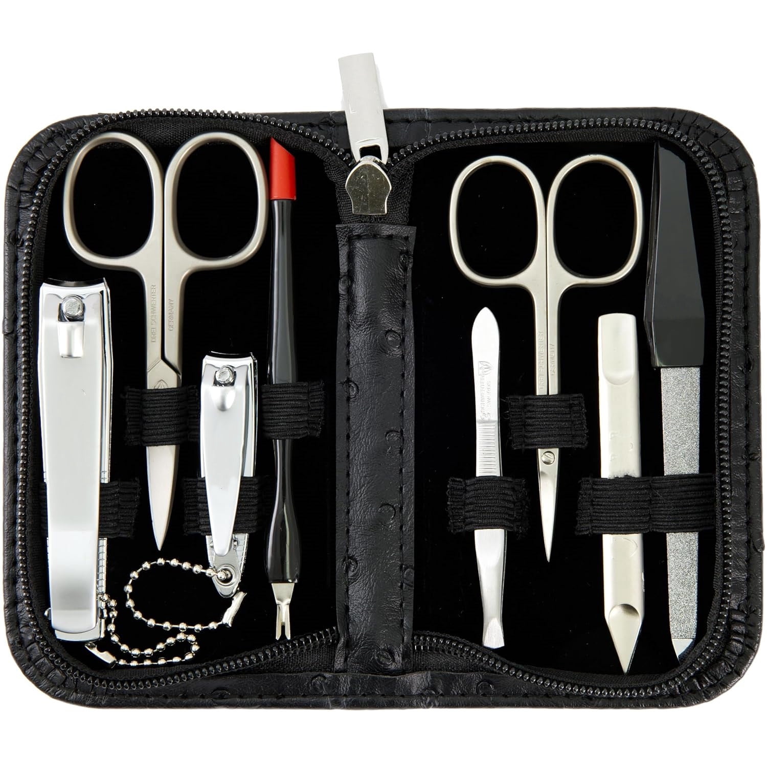 8 piece manicure pedicure grooming kit set for professional nail care with synthetic leather case ostrich black