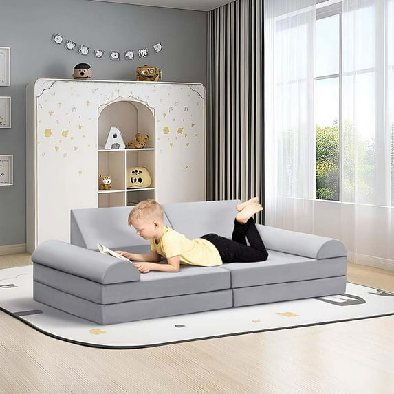 8-piece modular children's play sofa, multifunctional convertible toddler play sofa