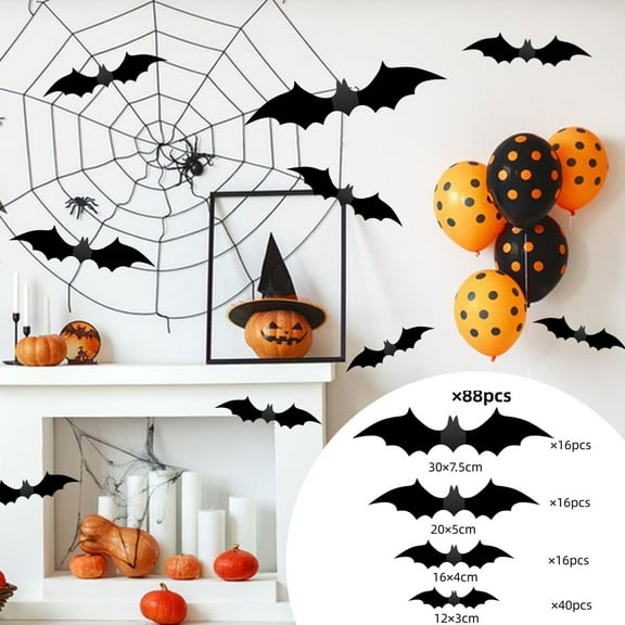8 pieces Bats Wall Decor Black Scary Bats Sticker Black Spooky Bats 3D Bats Halloween Decorations for Home Restaurant Hotel