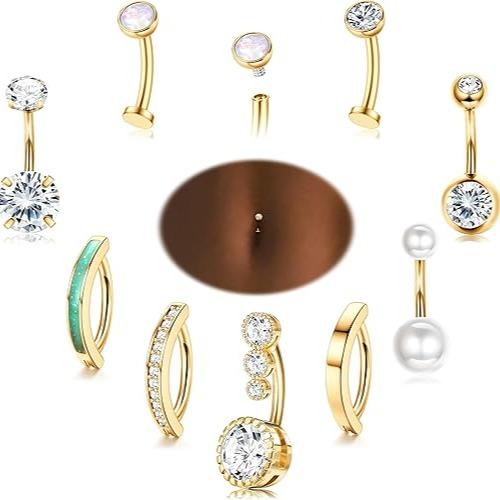 8-pieces Belly Button Ring, Dangle Belly Piercing Belly Rings, Fashion ...