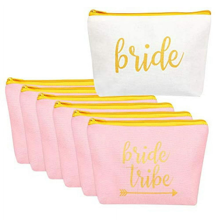 8 Pieces Bridal Shower Makeup Bag Bride Tribe Canvas Cosmetic Makeup Bag Toiletry Pouch Gifts Bag for Bridesmaid Proposal Box Bachelorette Parties, W
