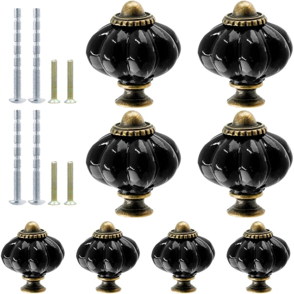 8 pieces Ceramic Pumpkin Drawer Knobs, Black Vintage Decorative Retro Knobs for Furniture