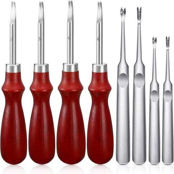 8 pieces Edge Leather Beveler Cutting and Edge Skiving DIY Craft Tool, Hand Leather Grooving Tool for Crafting Work 1.5 mm, 1.2 mm, 1.0 mm, 0.8 mm