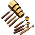 thumbnail image 1 of 8 pieces Golden Measuring Cups Set and Measuring Spoons Set with Scale, Wooden Handle Stainless Steel Dry & Liquid Measuring Cup for Cooking Baking, 1 of 18