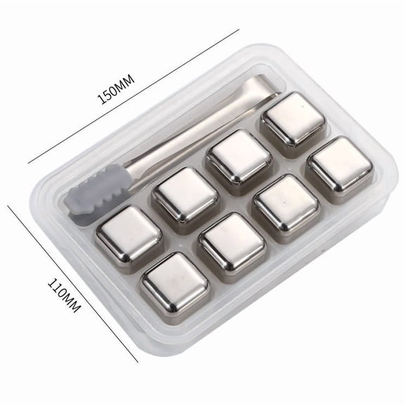8 pieces Stainless steel ice cubes Stainless steel metal, frozen ice, bar, cold beer, whiskey, red wine and ice wine