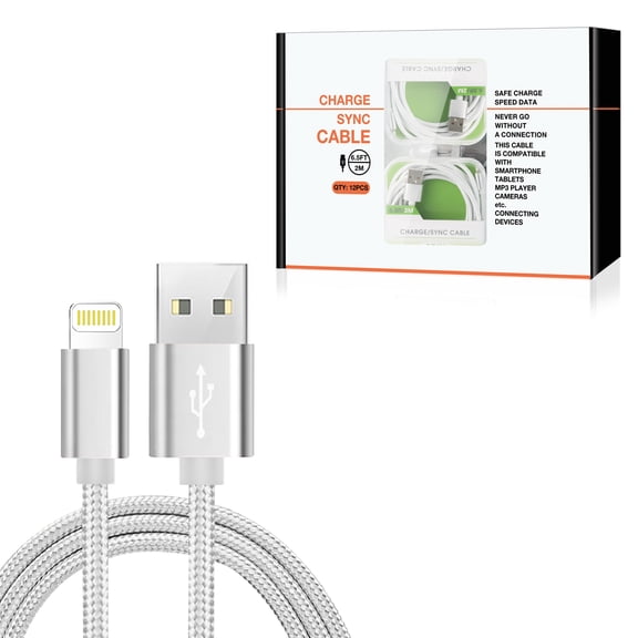 8-pin Fast /sync Cable 6.5 Ft In Silver (12pcs) For Use With 8 Pin
