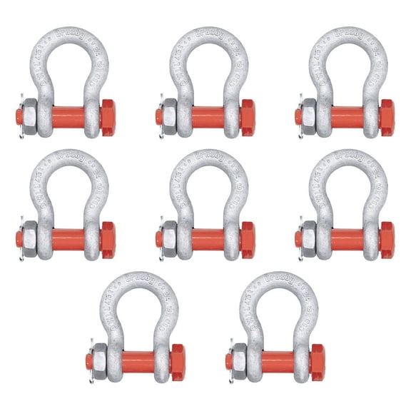 8 pk Crosby G-2130 3/4" Anchor Shackle Carbon Steel w/Safety Screw Pin 10,470 lbs WLL, Galvanized Heavy Duty D Ring Bolt Type Shackle for Towing, Rigging & Vehicle Recovery, 1019515