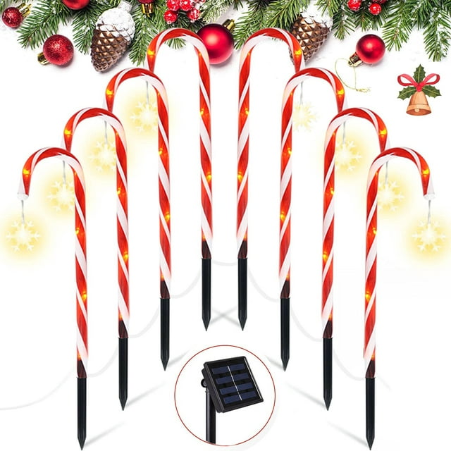 8 pk Solar Outdoor 20 inches LED 8 Modes Christmas Xmas Candy Cane ...
