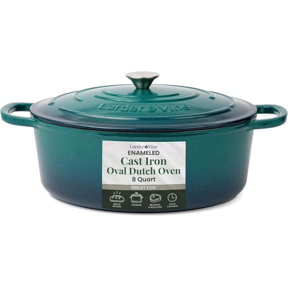 8 qt Enameled Cast Iron Dutch Oven Pot with Lid | Bread Baking | Compatible on All Cooktops & Oven Safe to 500 F | Great for Sourdough Bread | Bondi