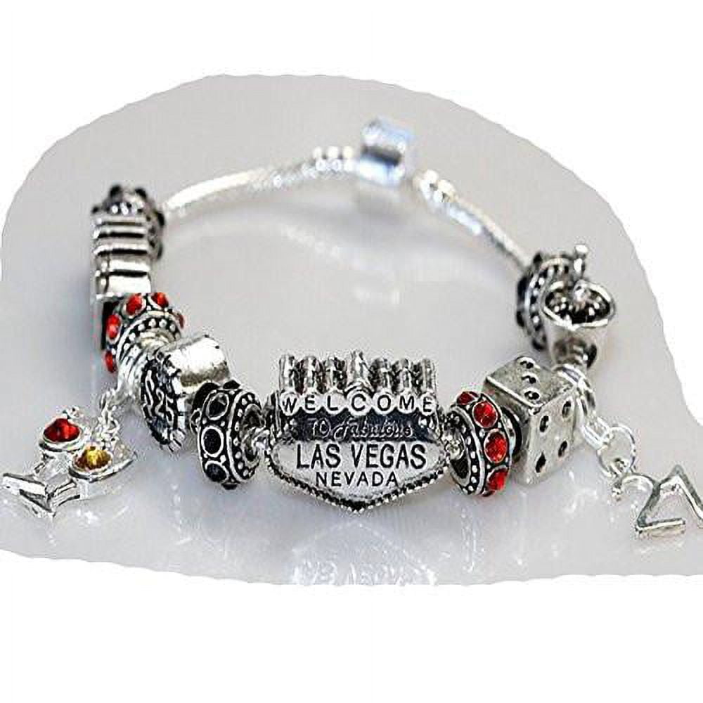 Eiffel Tower Charm Bracelet, Glass Bead Charms, Sterling Silver Glass Beads,  8