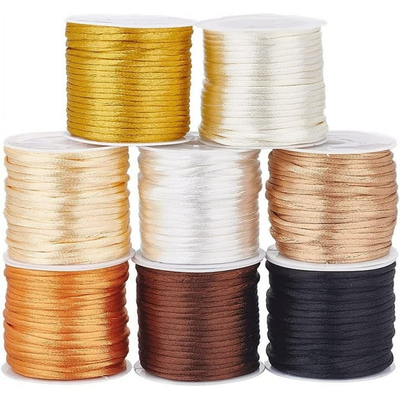 8 rolls Nylon Rattail Satin Cord 2mm Rat Tail Cord Nylon String Chinese Knotting Cord Kumihimo Macrame Thread Assorted for Friendship Bracelets Crafting Christmas Tree Ornament