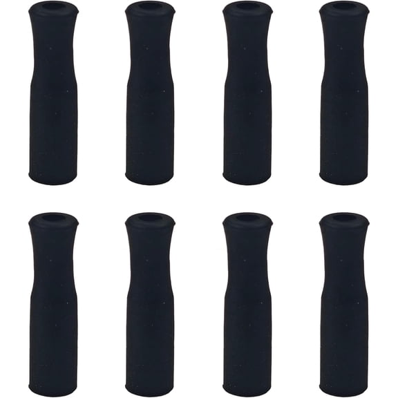 8 silicone straw tips, food-grade reusable anti-scald/anti-cold straw sleeves, suitable for 6 stainless steel straws (black)