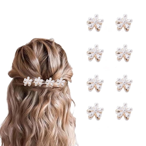 8 small mini pearl claw clips, flower-shaped, sweet faux bangs clips, women's decorative hair accessories, double-sided flower, color H (clips not included).