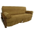 thumbnail image 1 of 8 to 9 in. Solid Microsuede Double Corded Full Futon Slipcover Set with Two 20 x 8 in. Bolster Pillows, Camel - Set of 3, 1 of 1