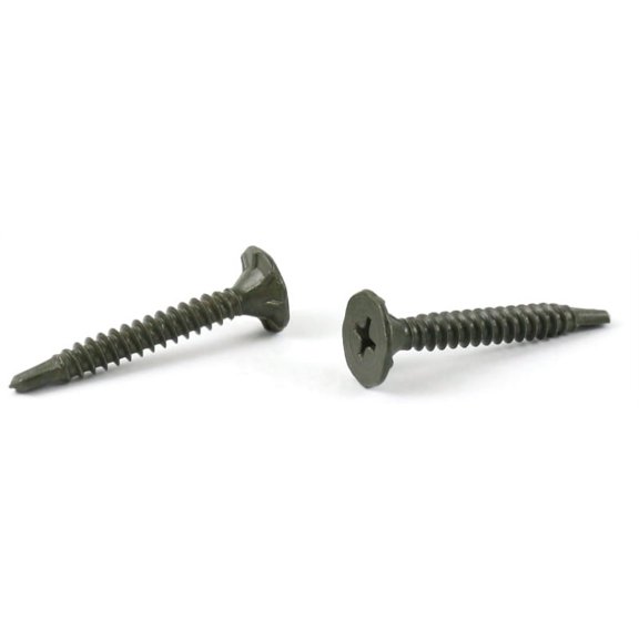#8 x 1 1/4" Self-Drilling Screws / Phillips / Wafer Head / Nibs / Steel / Green Ceramic - 1000 Piece Carton