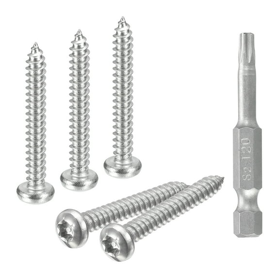 #8 x 1-1/4" Torx Security Screws, 30Pack Button Head, Self Tapping Screws, 304 Stainless Steel, with Bit T20