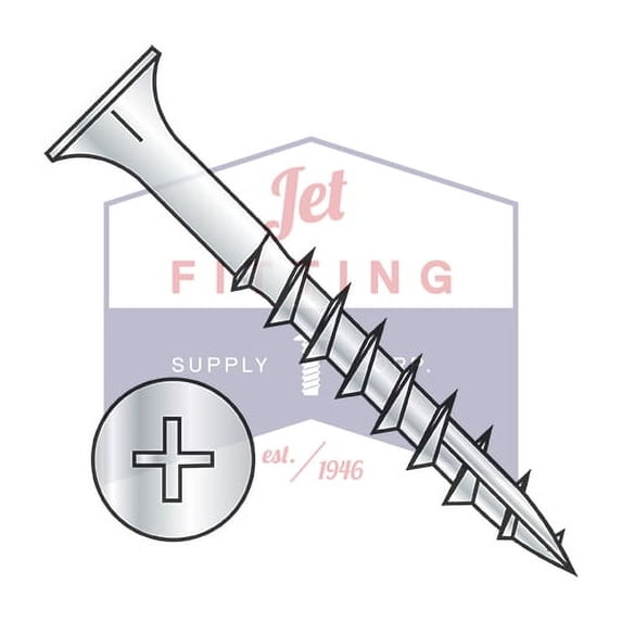 #8 x 1 1/8" Deep Thread Wood Screws | Phillips | Flat Head | Steel | Zinc | Type 17 Pt | With Nibs (Quantity: 8500)