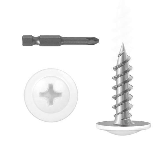#8 x 1/2" (150 PCS) Modified Truss Head Wood Screws, Phillips Drive Quick Metal Self Tapping Screws, Carbon Steel, White Head, Full Thread, Screwdriver Bit Included