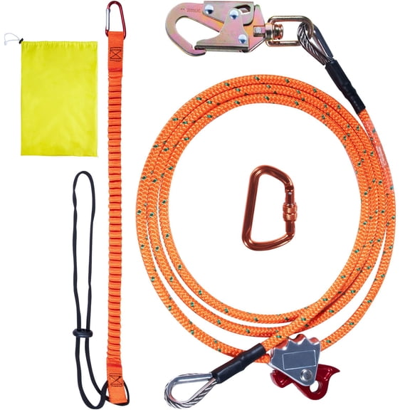 8' x 1/2" Steel Core Flipline for Tree Climbing, with Alloy Steel Snap Hook, Aluminum Carabiner & Extra Tool Lanyard for Arborist & Tree Climbers