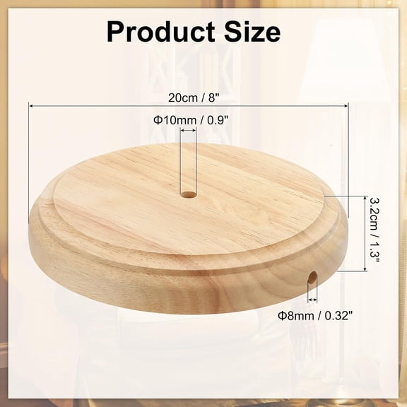 8" x 1.3" Wooden Lamp Base, Round Solid Wooden Base Wood Desk Lamp Display Stand Replacement for Bedroom Bedside Table Lamps DIY