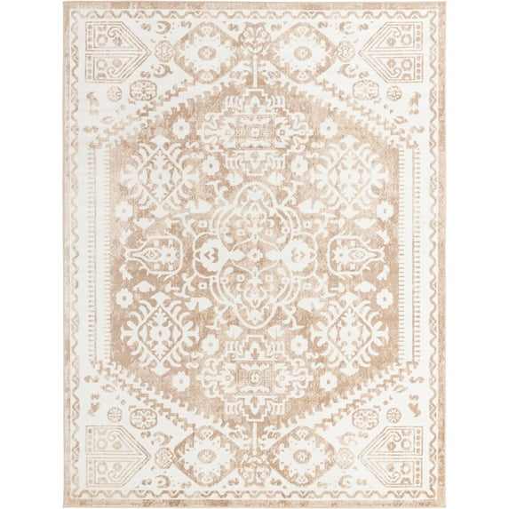 8' x 10' Beige and Ivory Border Rectangular Area Throw Rug