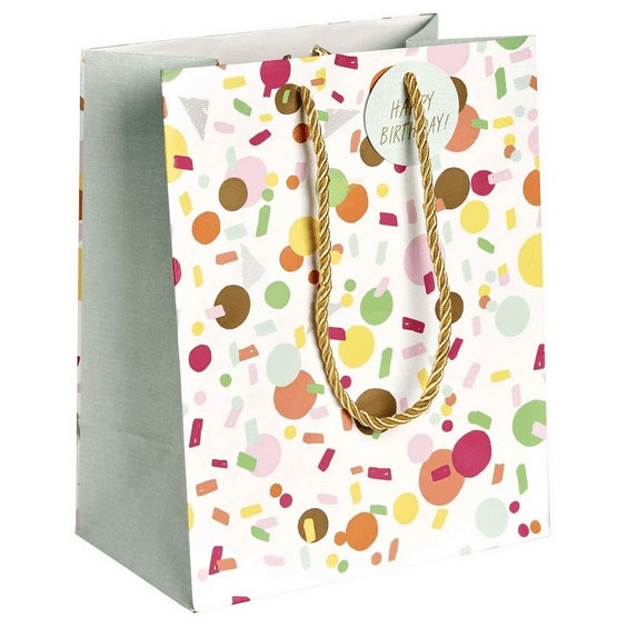 8 in x 10 in Birthday Confetti Gift Bag, Sturdy Cord Handles, Coordinating Gift Tag, Elegant, Durable, Perfect for Birthday Gifts, Securely Holds Presents, Stylish for Any Celebration, Mix